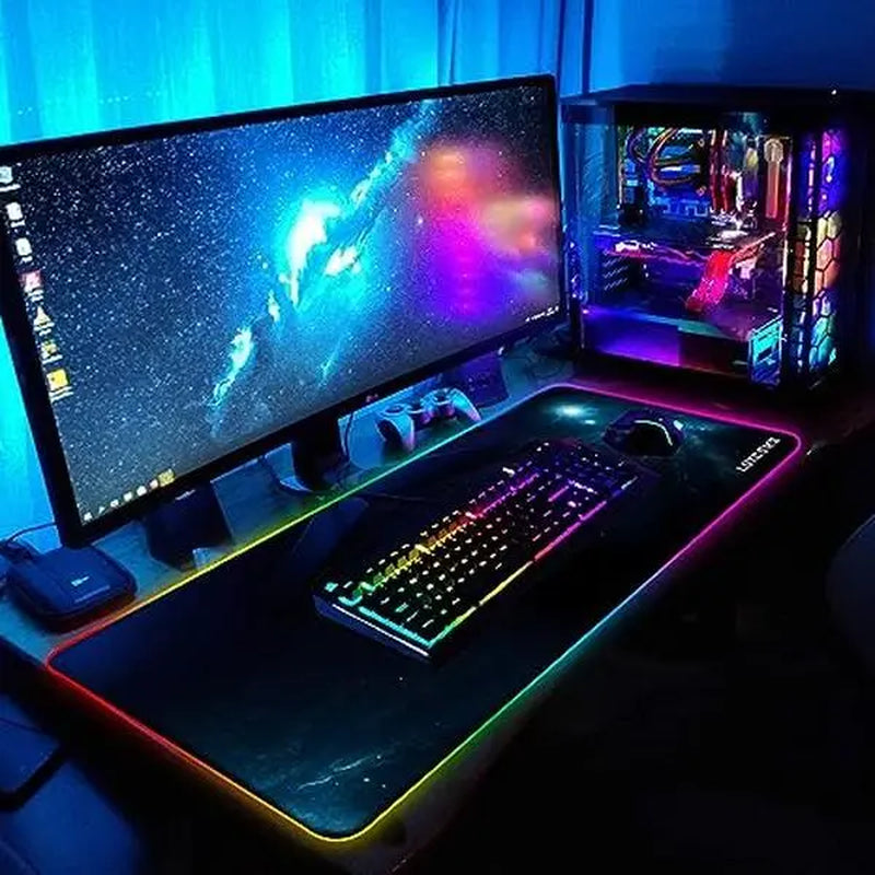 LUXCOMS RGB Soft Gaming Mouse Pad Large, Oversized Glowing Led Extended Mousepad ， Computer Keyboard Pad Mat，31.5X 11.8In