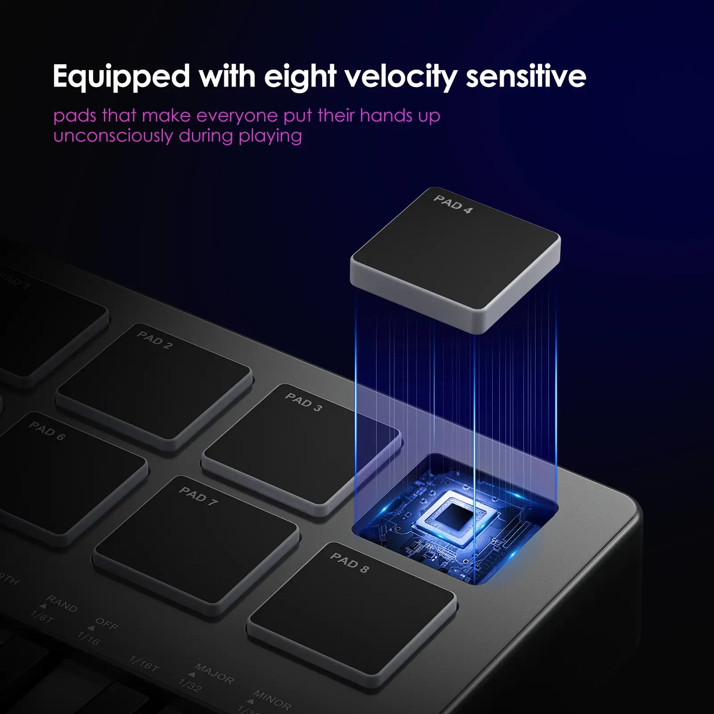 LEKATO SMK-25 Bluetooth 25-Key USB MIDI Keyboard Controller with 8 Backlit Drum Pads, Semi-Weighted Dynamic Keybed, 8 Control Knobs, Music Production Features, Smart Scales and Chords, Software Included - Ideal for Beginners and Music Enthusiasts