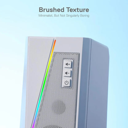 Redragon GS520 2.0 Channel Desktop Speakers - Multifunctional PC Gaming Audio System with RGB LED Lighting, Enhanced Sound Quality, and Convenient Volume Control, USB Powered with 3.5mm Connectivity