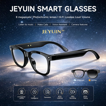 JEYUIN Smart Bluetooth Audio Glasses: Hands-Free Vlogging, Photo & Video Capture with Real-Time Translation - Ideal Wearable Camera Eyewear for Travel, Outdoor Activities, and Everyday Use - Compatible with iPhone and Android