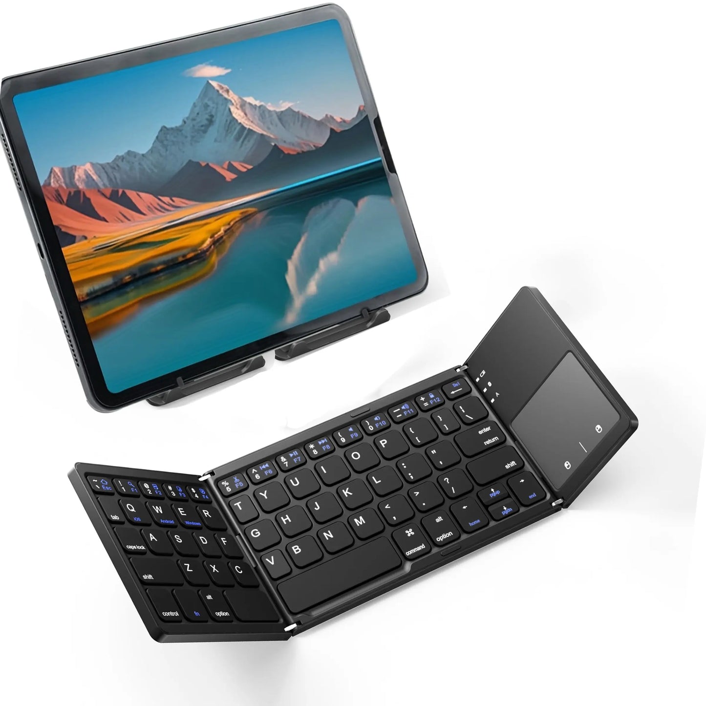 Tri-Fold Bluetooth 5.0 Wireless Keyboard with Touchpad | Universal Compatibility for Windows, iOS, macOS, and Android | Connects Up to 3 Devices | Rechargeable Battery | Ultra-Portable Design for Computers, Tablets, and Mobile Phones