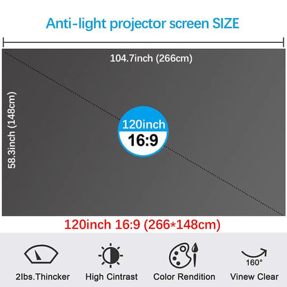 100-Inch 4K UHD Anti-Light Foldable Portable Projector Screen for Home Theater, Office, Classroom, and Outdoor Movie Projection - Optimal Clarity with Front View Design