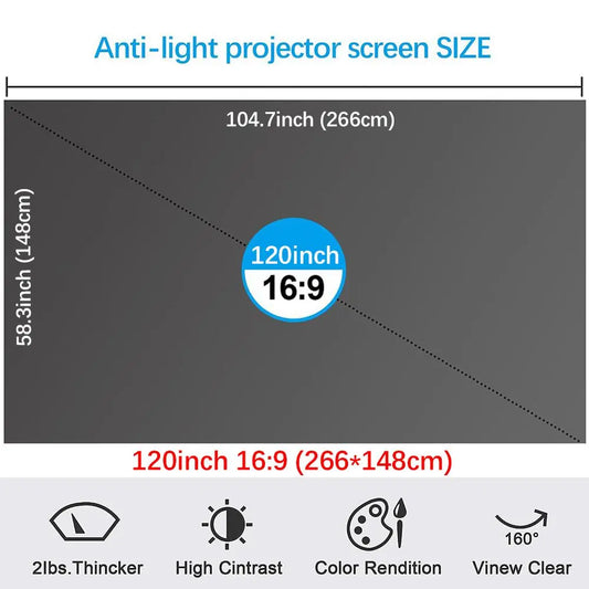 100-Inch 4K UHD Anti-Light Foldable Portable Projector Screen for Home Theater, Office, Classroom, and Outdoor Movie Projection - Optimal Clarity with Front View Design