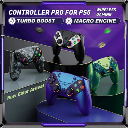 Wireless Gaming Controller Pro for PS5 with RGB LED Lighting – Turbo & Macro Programmable, Dual Vibration, Motion Sensing, Programmable Buttons, 1000mAh Fast-Charging, and Anti-Drift Calibration Guide by Summerwins