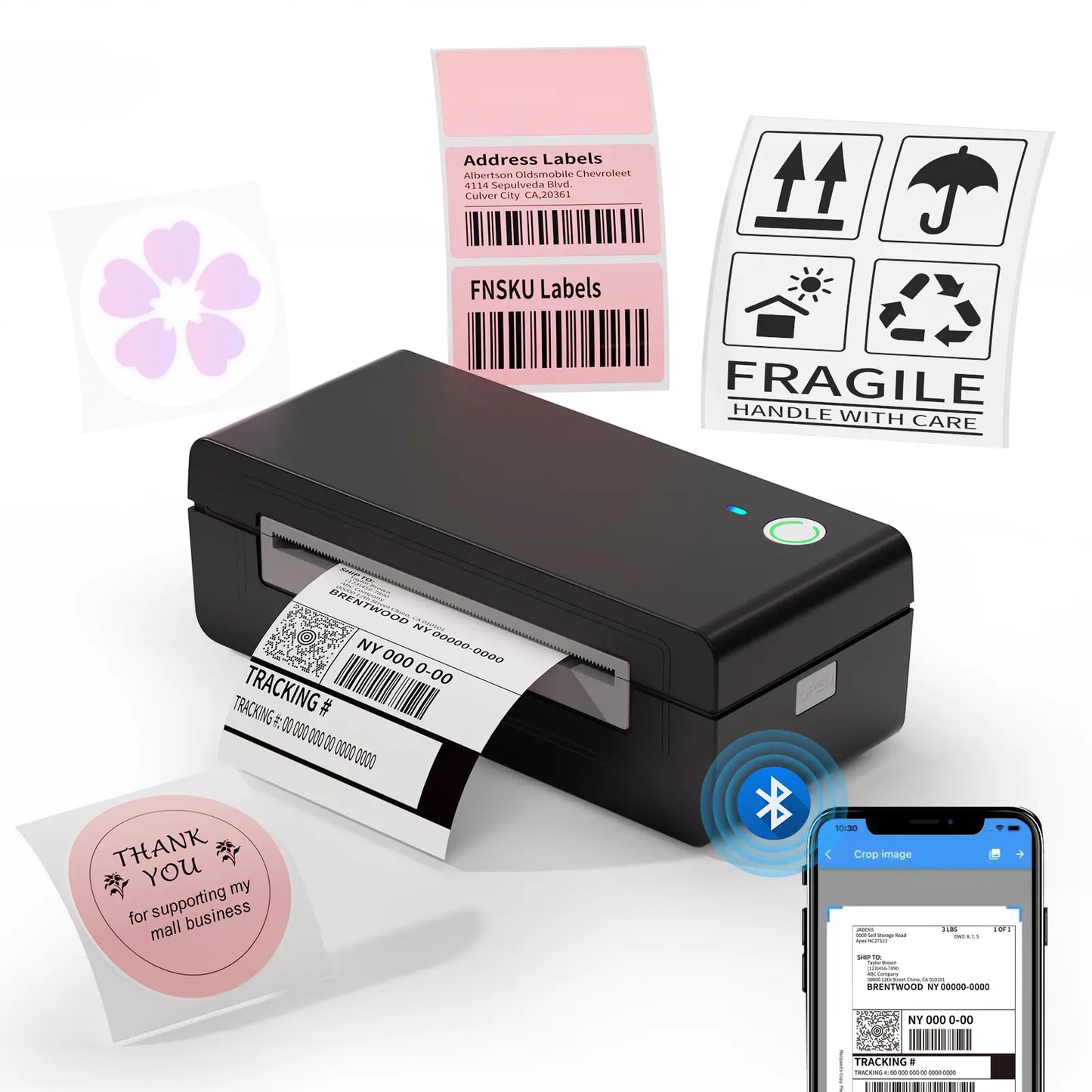 JADENS Bluetooth Wireless Thermal Shipping Label Printer - Compatible with iOS, Android, Windows, Mac, and Chromebook - Ideal for Etsy, eBay, Shopify, and USPS