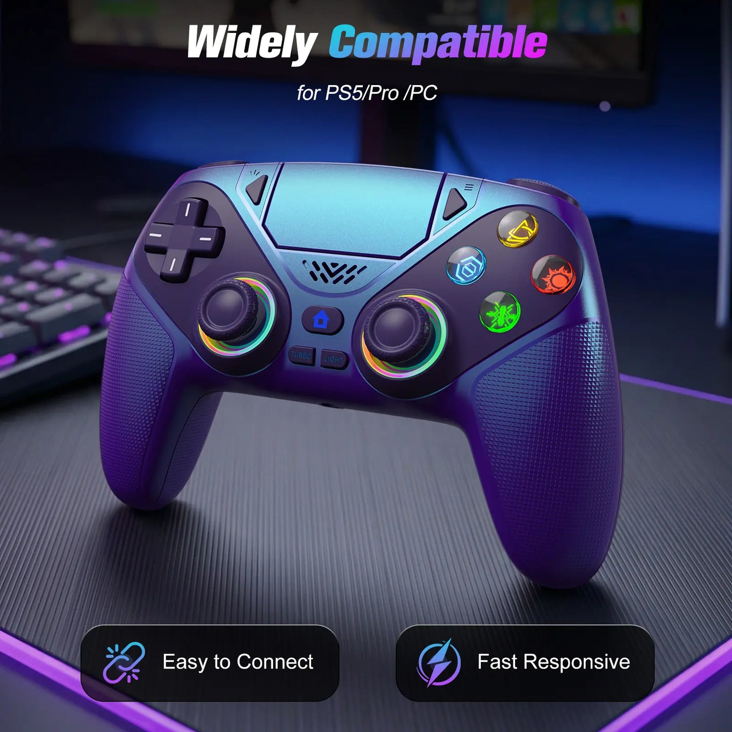 Wireless Gaming Controller Pro for PS5 with RGB LED Lighting – Turbo & Macro Programmable, Dual Vibration, Motion Sensing, Programmable Buttons, 1000mAh Fast-Charging, and Anti-Drift Calibration Guide by Summerwins