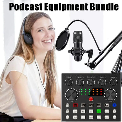 Safring Podcast Equipment Bundle, BM800 Podcast Usb Rechargeable Microphone Bundle with V8S Voice Change#R, Condenser Microphone Recording Studio Package for Podcasting Live Streaming Singing Tiktok Youtube Dynamic Mic Sound Card Desk Clamp #Summervibes