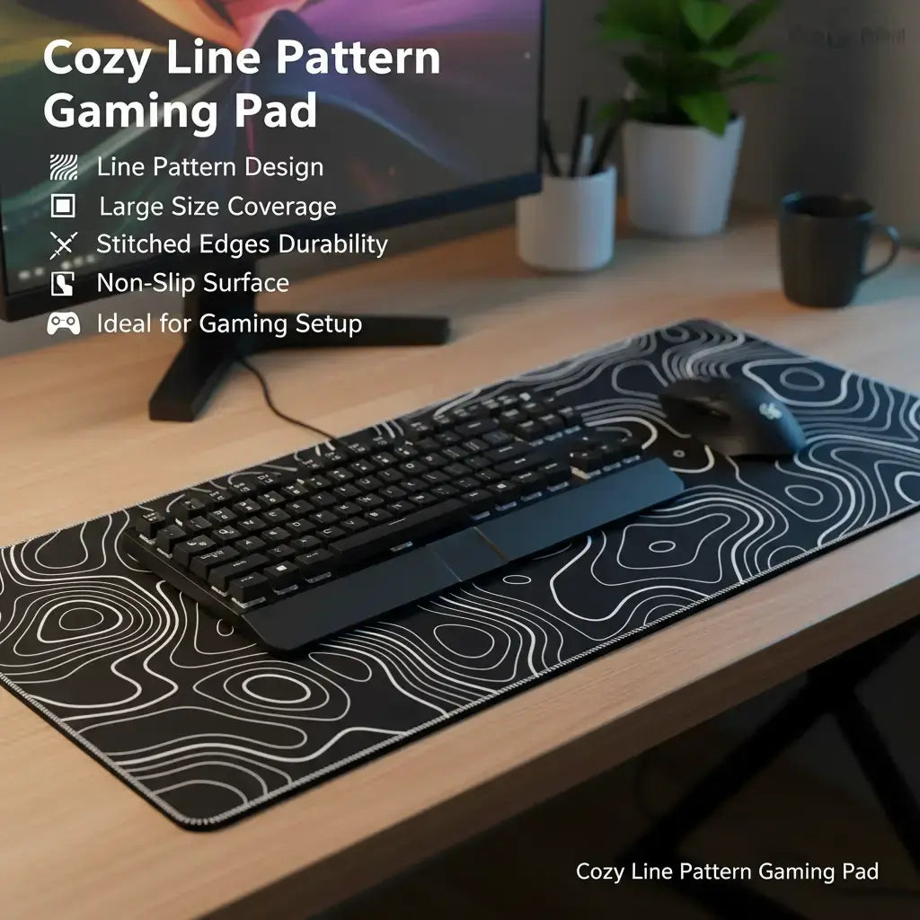 Line Pattern Cozy Gaming Mouse Pad, Large Size Mouse & Keyboard Mat with Stitched Edge, Non-Slip Desk Mat for Home Office, Non Slip Mousepad, Office Accessories