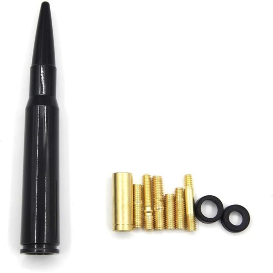 50 Cal Stubby Bullet Antenna Mast - Universal AM/FM Replacement for Ford F150, F250, F350, RAM 1500, 2500, and GMC Denali Pick-Up Models