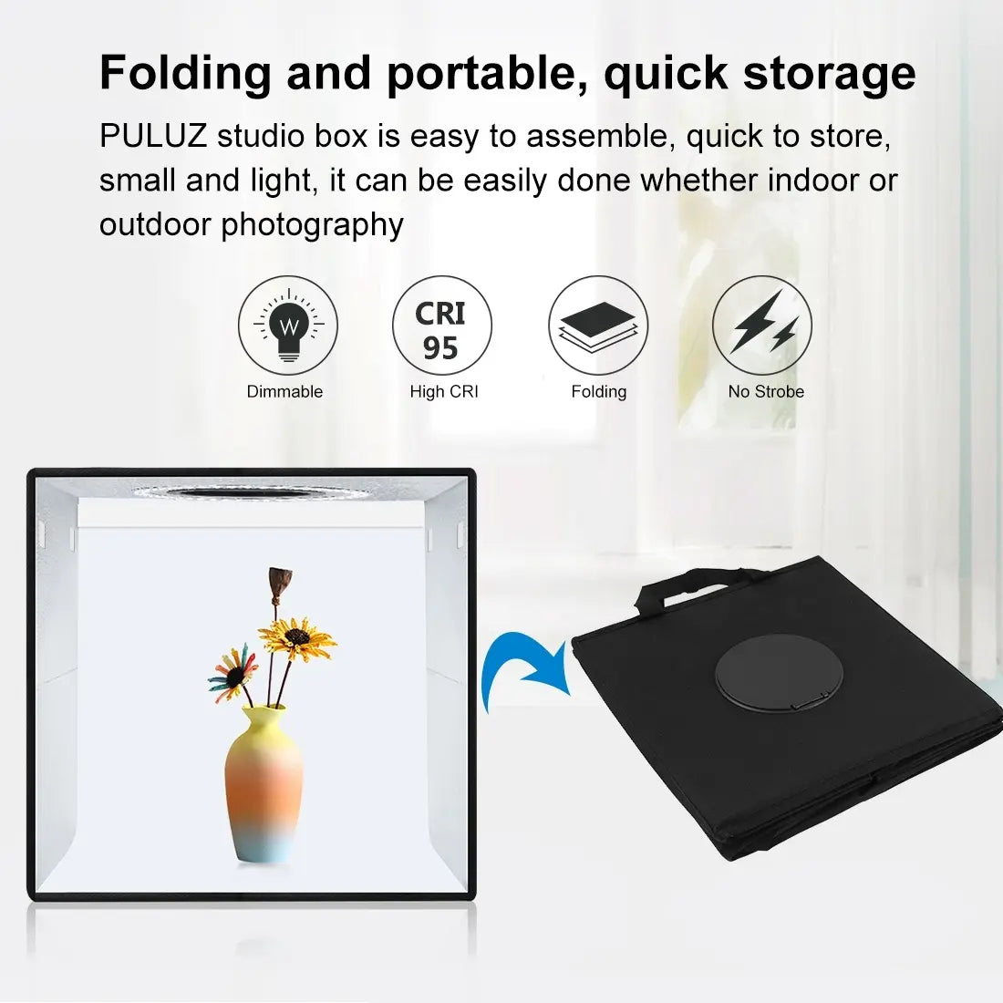 PULUZ Portable Folding Studio (30x30x30 cm) with High Definition 97+ CRI LED Ring Light for Camera and Smartphone Photography