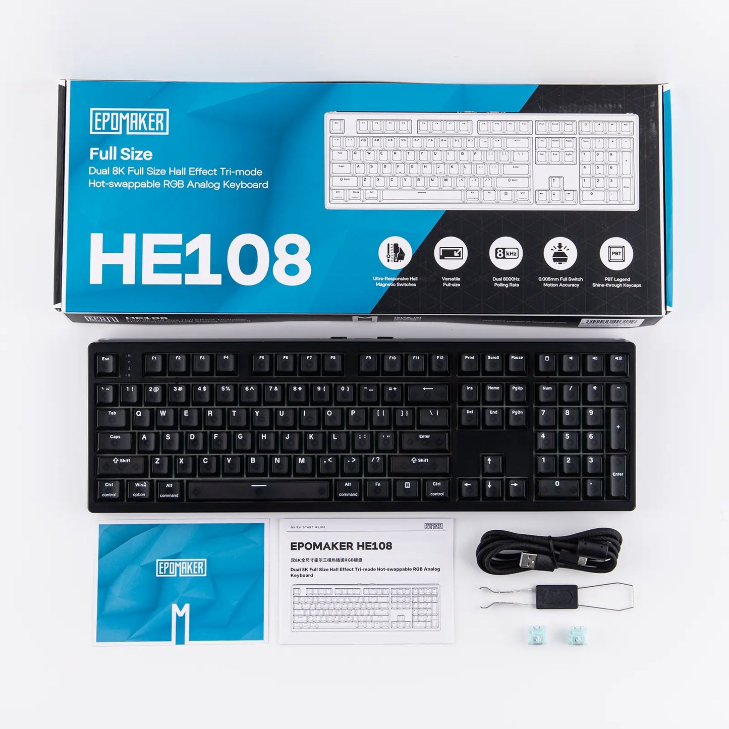 EPOMAKER HE108 Wireless Gaming Keyboard, 8K Polling & 10000Mah, SOCD & DKS, Full-Sized Hall Effect Keyboard with Rapid Triggering, Custom Driver RGB Backlit PBT Keycap Gaming Accessories Keyboards for Gaming Dealsforyoudays