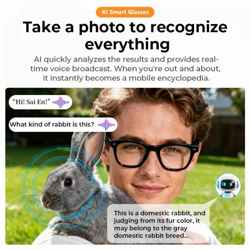 AI-Enhanced Smart Glasses with 8MP Camera and 1080P Video, Open-Ear Audio, Photo Recognition, Lightweight Design, and Photochromic Lenses for Men and Women