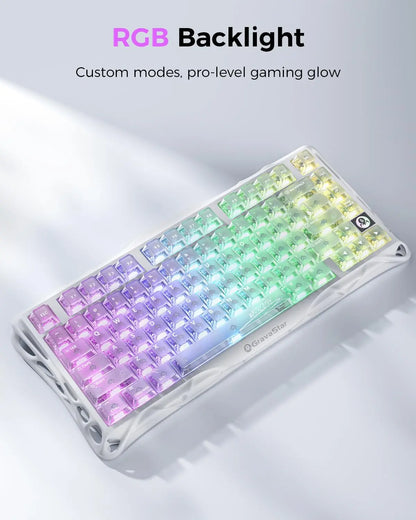 Gravastar Mercury K1 Lite Crystal Aurora 75% Mechanical Gaming Keyboard, 2.4Ghz/Bt/Wired Tri-Mode Wireless Keyboard, Gasket Hot Swappable Mechanical Keyboard, Pre-Lubed Linear Switches, RGB Backlit Summerwins