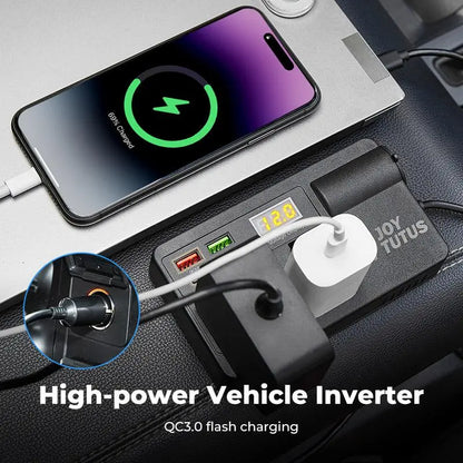 3-Day Delivery JOYTUTUS 2026 Car Truck Inverter 12V-24V to 220V with Smart Chip QC3.0 Fast Charging for Laptops, Tablets, and Phones - Includes USB Ports and Wireless CarPlay Adapter