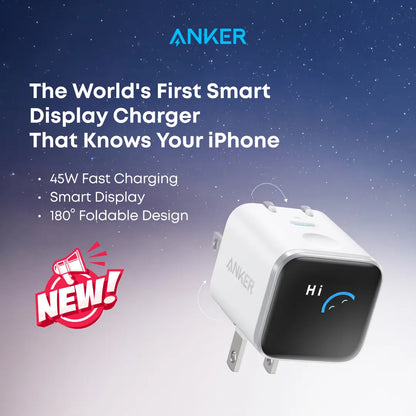 Anker 45W Fast Charging USB-C Charger with LED Display for iPhone 15/16/17 Series and MacBook - Compact and Safe Power Adapter for Apple Devices, Ideal for Father's Day Gifts