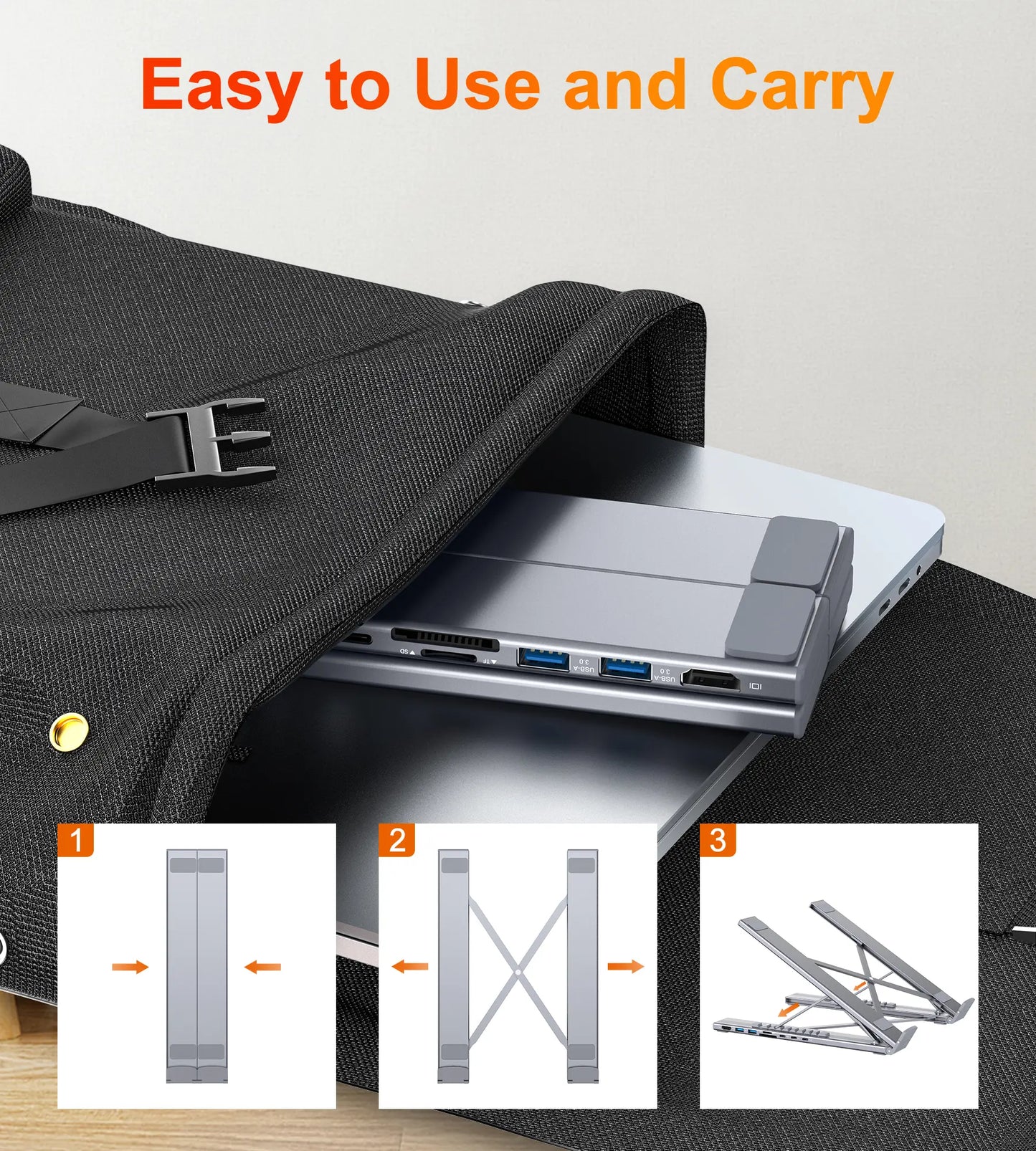 Mukiya USB-C Laptop Stand and Docking Station: 8-in-1 Hub with 4K HDMI, Multiple USB Ports, and SD/TF Card Slots for MacBook, Dell, HP, Surface, and Lenovo