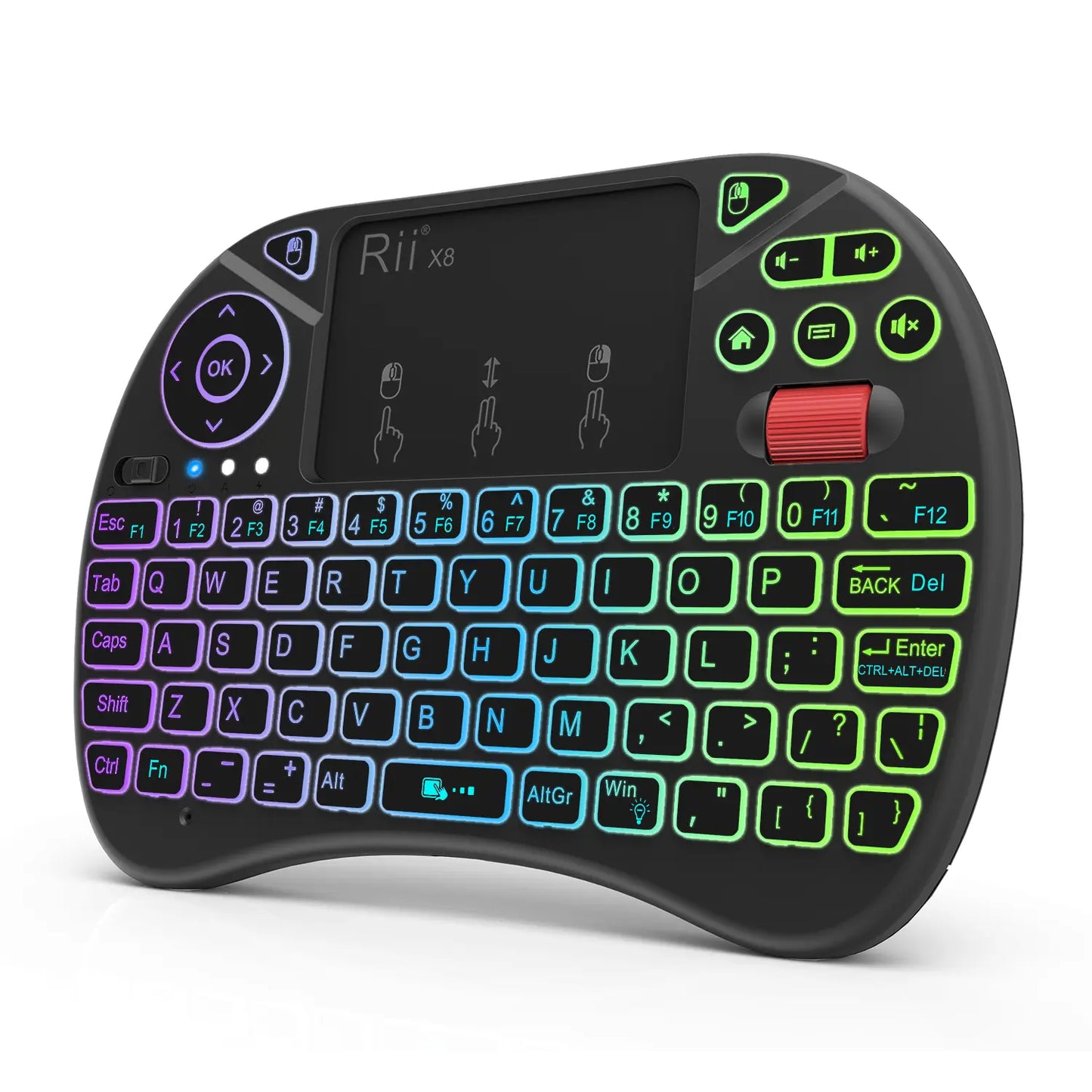 Rii X8 Mini Wireless Keyboard with Touchpad, 2.4GHz Connectivity, RGB Backlighting, and Rechargeable Battery for Android TV Box, Mac, PC, and Nvidia Shield Controller