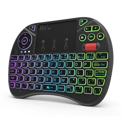 Rii X8 Mini Wireless Keyboard with Touchpad, 2.4GHz Connectivity, RGB Backlighting, and Rechargeable Battery for Android TV Box, Mac, PC, and Nvidia Shield Controller