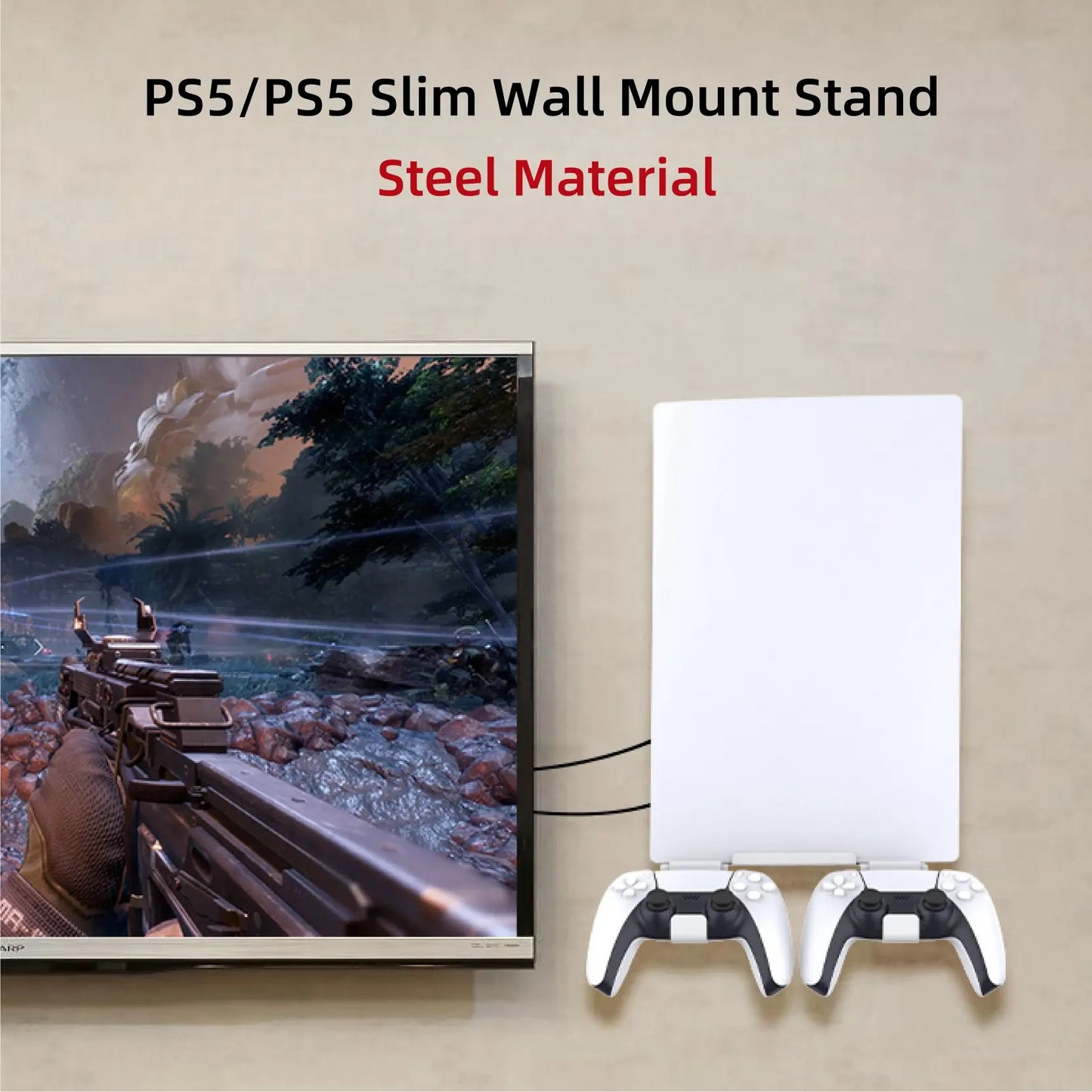 Vertical Wall Mount Stand for PS5 & PS5 Slim Console - Includes Controller Hook and Screw Fixing - Game Console Accessories