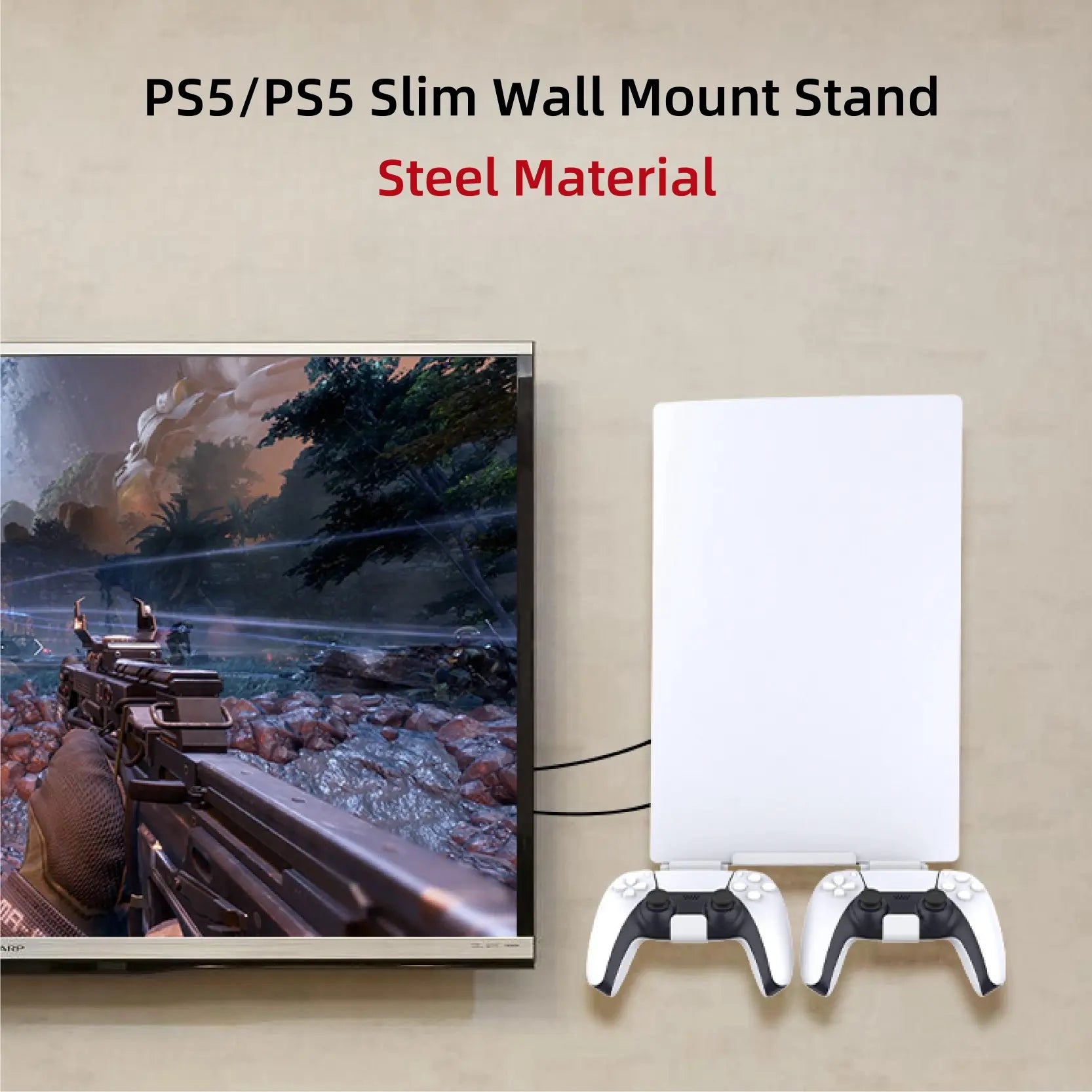 Vertical Wall Mount Stand for PS5 & PS5 Slim Console - Includes Controller Hook and Screw Fixing - Game Console Accessories