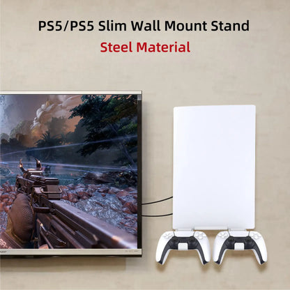 Vertical Wall Mount Stand for PS5 & PS5 Slim Console - Includes Controller Hook and Screw Fixing - Game Console Accessories