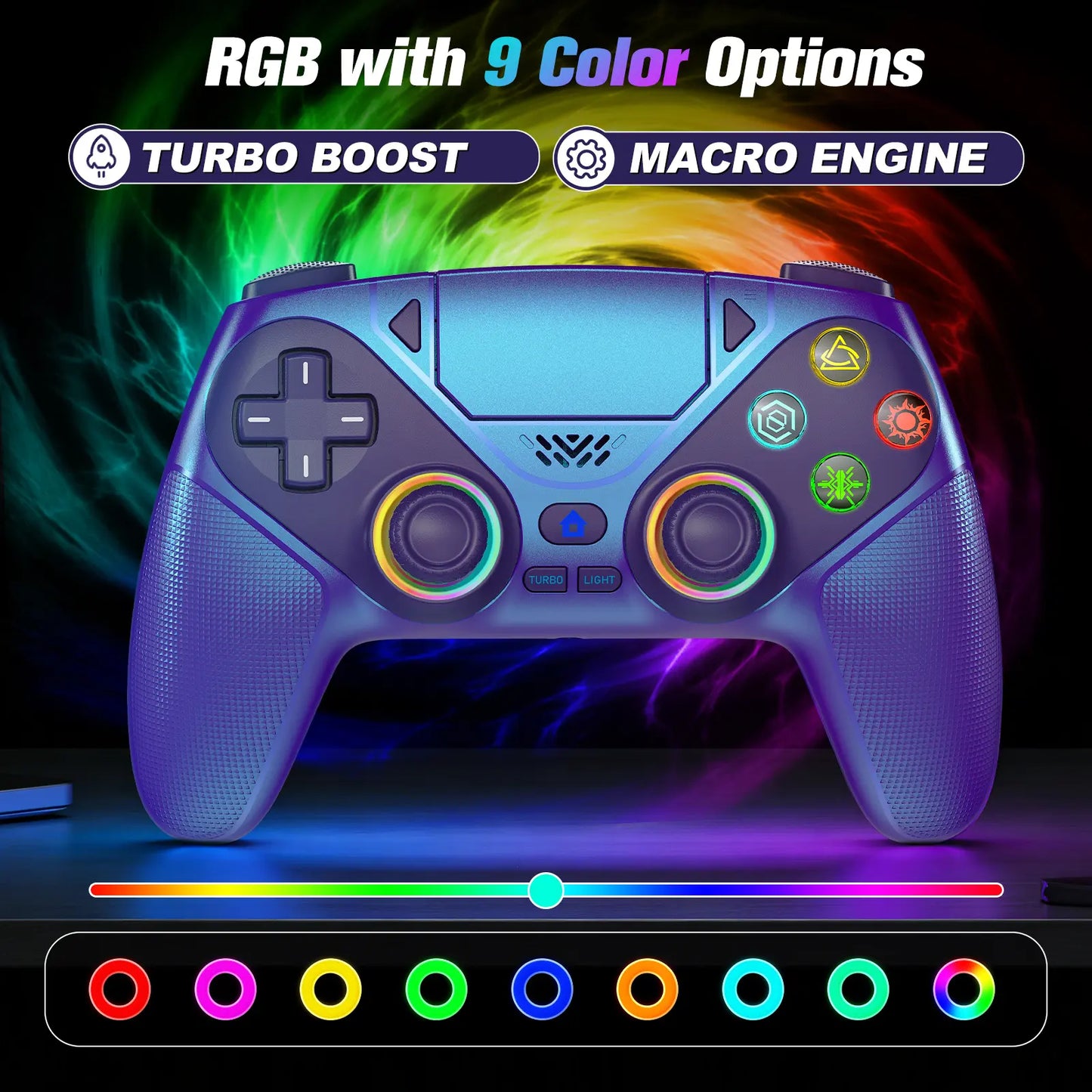 Wireless Gaming Controller Pro for PS5 with RGB LED Lighting – Turbo & Macro Programmable, Dual Vibration, Motion Sensing, Programmable Buttons, 1000mAh Fast-Charging, and Anti-Drift Calibration Guide by Summerwins