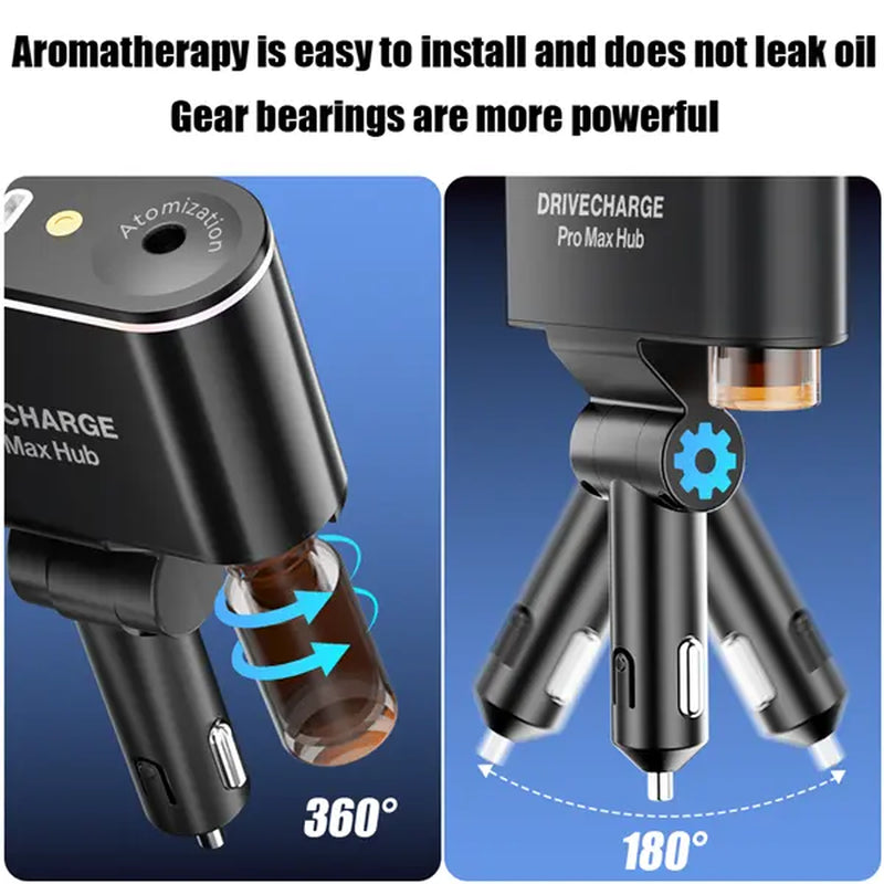 Starlight Roof Retractable Car Charger with Lightning Cable, Dual Charging Ports, and Quick Charge Adapter - 5-in-1 Automotive Solution with Red LED Lights