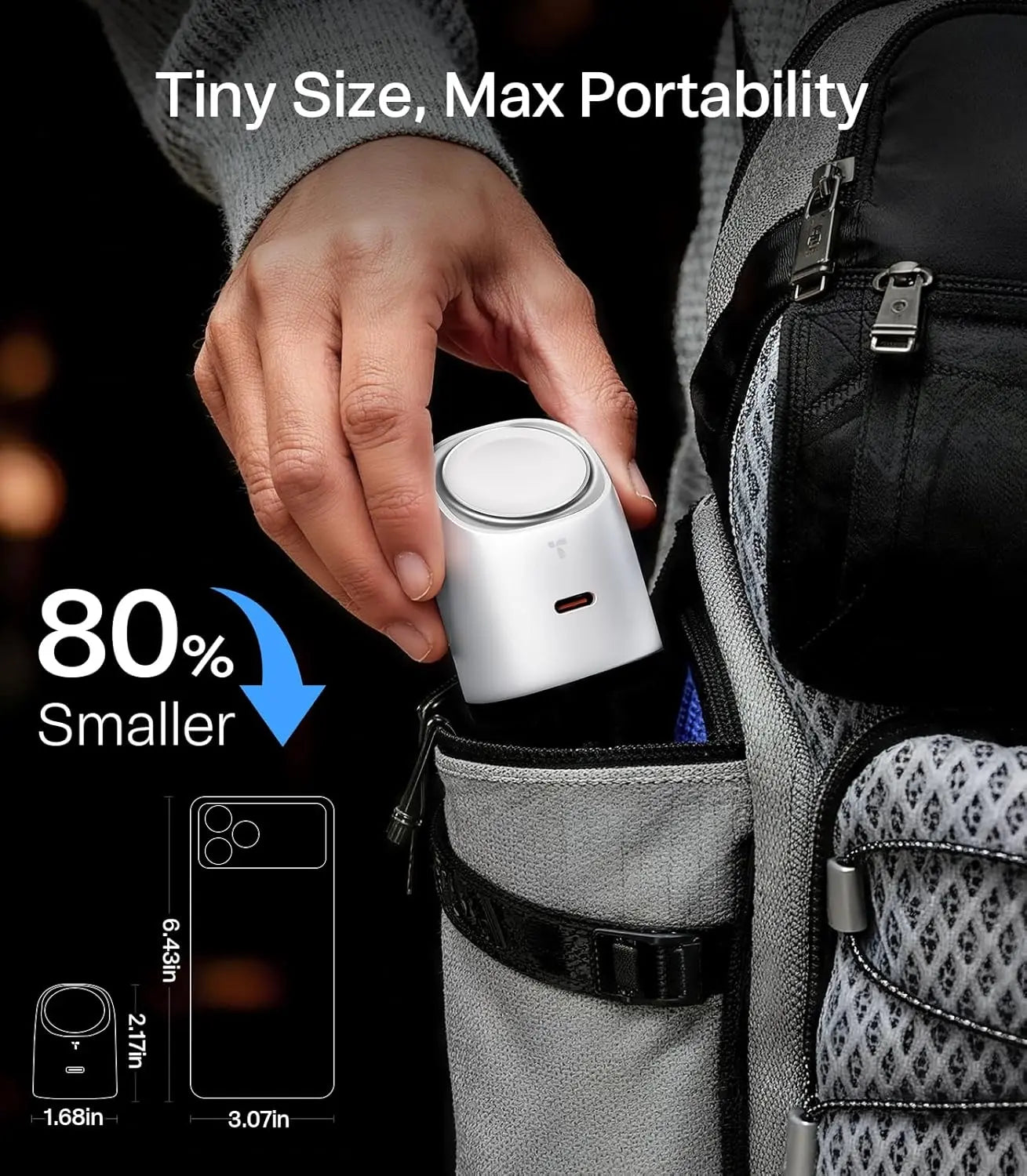 TORRAS Flasheye 2-in-1 45W GaN Fast Charger for Apple Watch and iPhone, 90° Foldable USB-C Wall Charger for iPhone 17/16/15, iPad, MacBook, AirPods, Android - White, Ideal Father's Day Gift