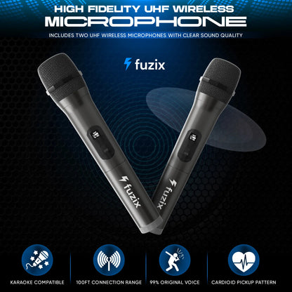 Fuzix Nova Portable Rechargeable Bluetooth Karaoke Speaker with Dual Wireless Microphones, Dynamic LED Lighting, FM Radio, USB and Micro SD Support, and Remote Control
