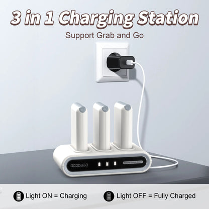 Goodaaa 3-Pack 10000Mah Portable Charger with Charging Dock Station, Built-In Cables, Family Power Hub for Home, Office, Travel, Parties, Dorms & Perfect Gift