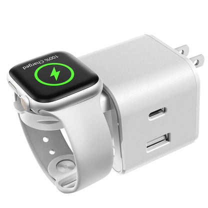 36W Apple Charging Block with Integrated Watch Charger, Foldable PD Fast Charger with Dual Ports, Compatible with iPhone, Apple Watch, and AirPods