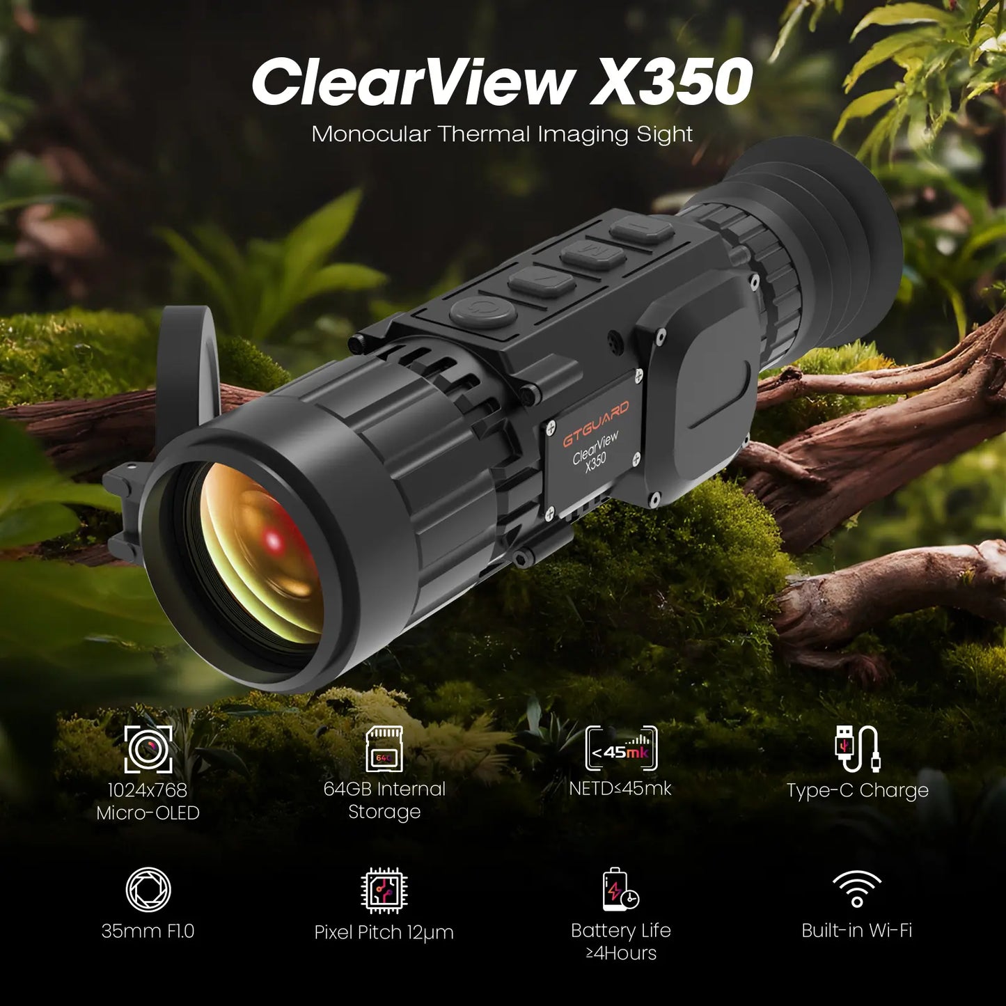 Clearview X350 Thermal Imaging Monocular with Real-Time Heat Detection and HD OLED Display for Outdoor Use