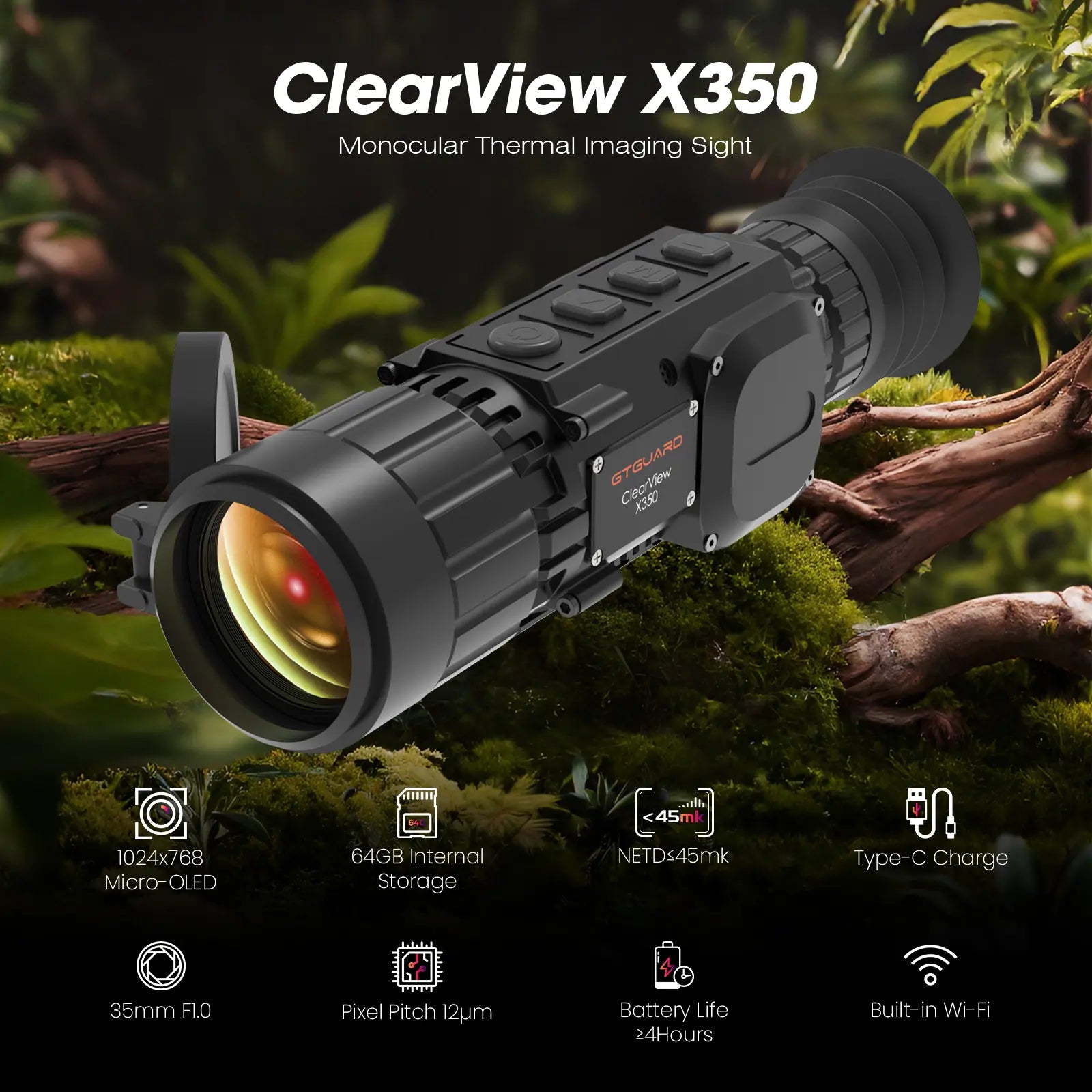 Clearview X350 Thermal Imaging Monocular with Real-Time Heat Detection and HD OLED Display for Outdoor Use