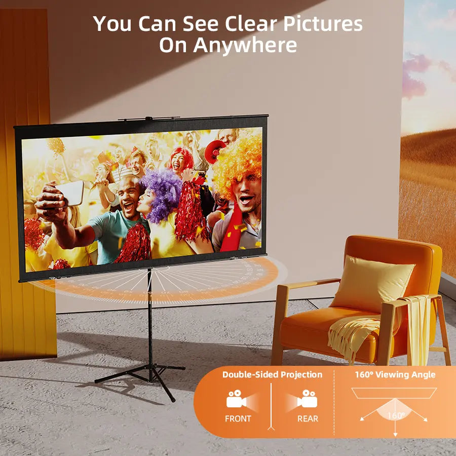 Portable 100-Inch 4K Projection Screen with Stand for Outdoor and Indoor Use, 16:9 HD Format
