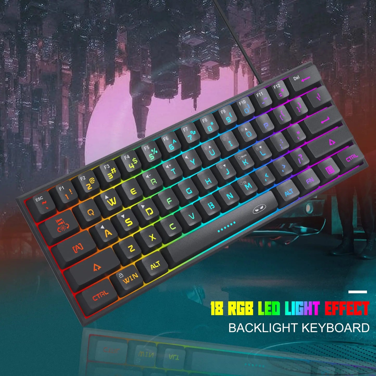 Magegee Keyboard TS91 Mini 60% Gaming Keyboard, RGB Backlit 61 Key Ultra-Compact Membrane Keyboard, TS91 Ergonomic Waterproof Office Computer Keyboard for PC, MAC, PS4, Xbox ONE Gamer(Black)
