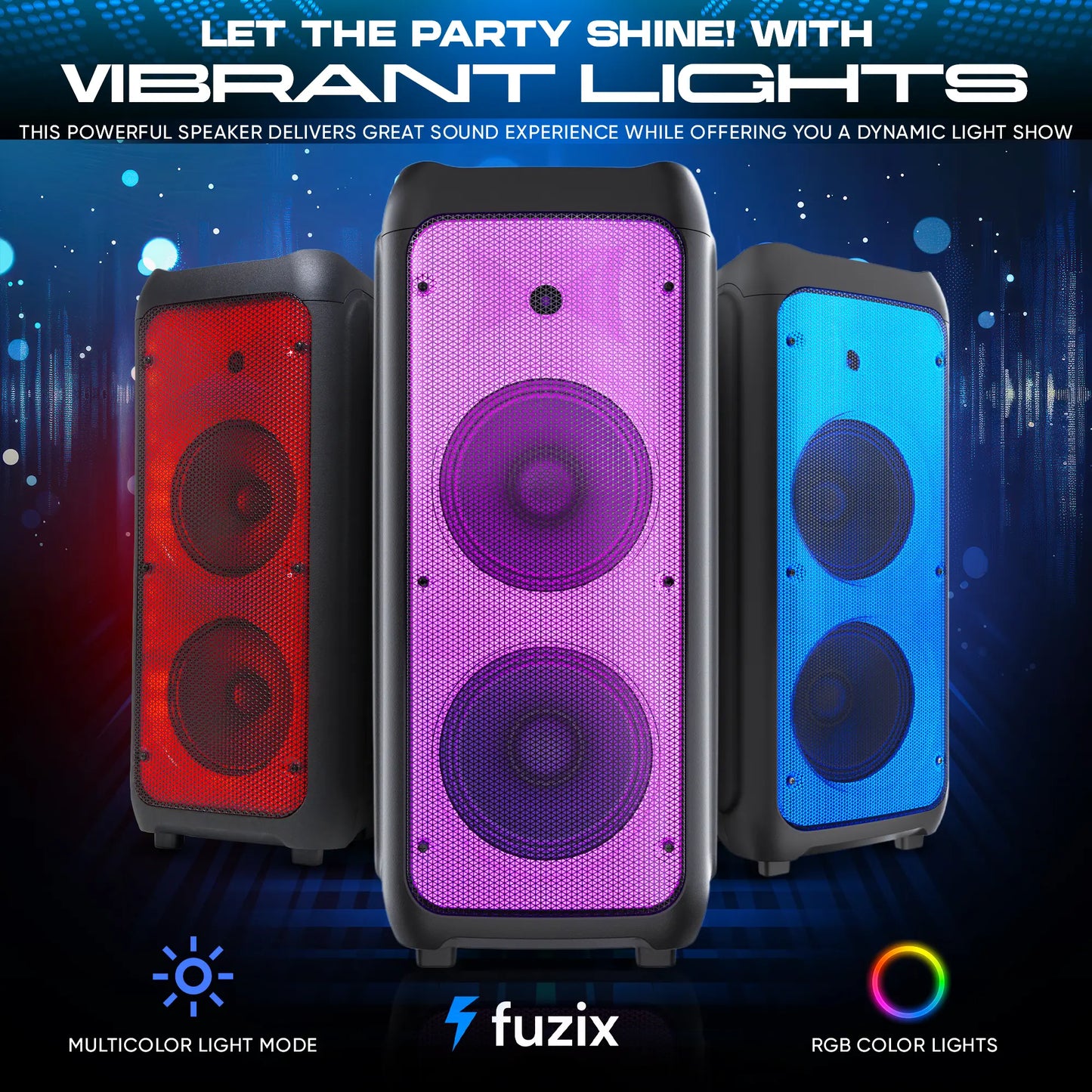 Fuzix Nova Portable Rechargeable Bluetooth Karaoke Speaker with Dual Wireless Microphones, Dynamic LED Lighting, FM Radio, USB and Micro SD Support, and Remote Control