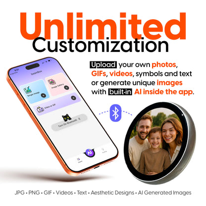 Beambox Customizable Smart Digital Display Badge with IPS Touchscreen, Bluetooth Connectivity, Photo and GIF Upload, 6-Hour Battery Life, AI-Generated Images, 360x360 Resolution for Personal Expression and Fashion