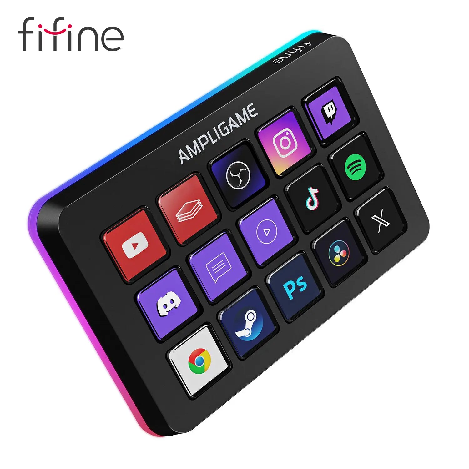 FIFINE D6 Professional Gaming Stream Controller and Keyboard with 15 Macro Keys for Enhanced Streaming on OBS, Twitch, and YouTube - Compatible with Mac and PC