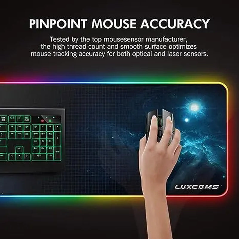 LUXCOMS RGB Soft Gaming Mouse Pad Large, Oversized Glowing Led Extended Mousepad ， Computer Keyboard Pad Mat，31.5X 11.8In