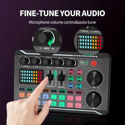 Professional Podcast Equipment Bundle: USB-Rechargeable Microphone with Voice Changer, Live Audio Mixer, Adjustable Condenser Mic, USB Audio Interface, Headphones, and Singing Microphone