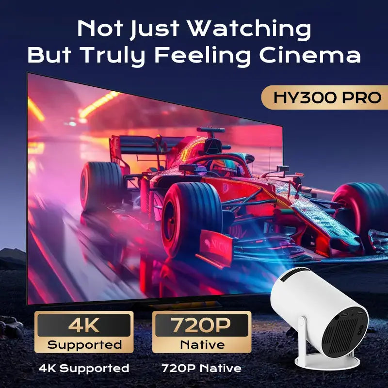 Hy300Pro+ Mini Projector with 290ANSI Lumens Auto Keystone Correction Dual-Band Wifi6 & Bluetooth 5.4 Android 14 1280X720P 4K Decode for Home Cinema Portable Movie Theater Gift - Audio 4K/1080P Support