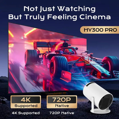 Hy300Pro+ Mini Projector with 290ANSI Lumens Auto Keystone Correction Dual-Band Wifi6 & Bluetooth 5.4 Android 14 1280X720P 4K Decode for Home Cinema Portable Movie Theater Gift - Audio 4K/1080P Support