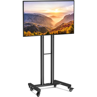 Mobile TV Stand for 23-65 Inch LCD/LED Flat-Panel and Curved TVs, 15° Tilt, Supports up to 88 lbs, Includes Laptop Holder, Portable with Rolling Base, Swivel Capability, Compatible with VESA Resolutions up to 400x400