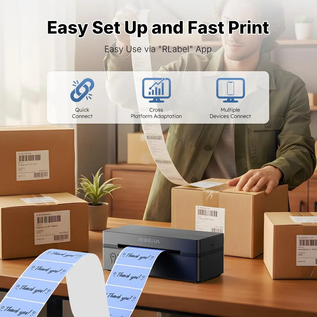 RT Wireless Bluetooth Thermal Label Printer - Compatible with iOS, Android, Windows, Mac, and Chromebook for Etsy, eBay, Shopify, and USPS Printing