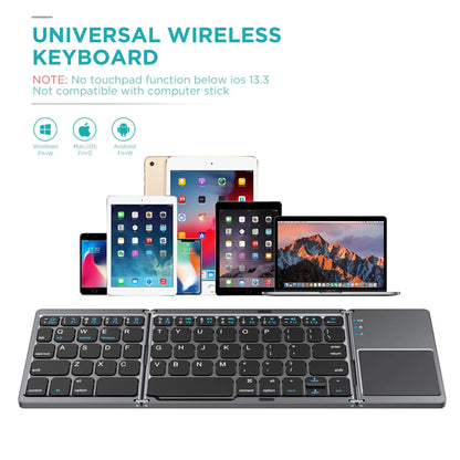 Tri-Fold Bluetooth 5.0 Wireless Keyboard with Touchpad | Universal Compatibility for Windows, iOS, macOS, and Android | Connects Up to 3 Devices | Rechargeable Battery | Ultra-Portable Design for Computers, Tablets, and Mobile Phones