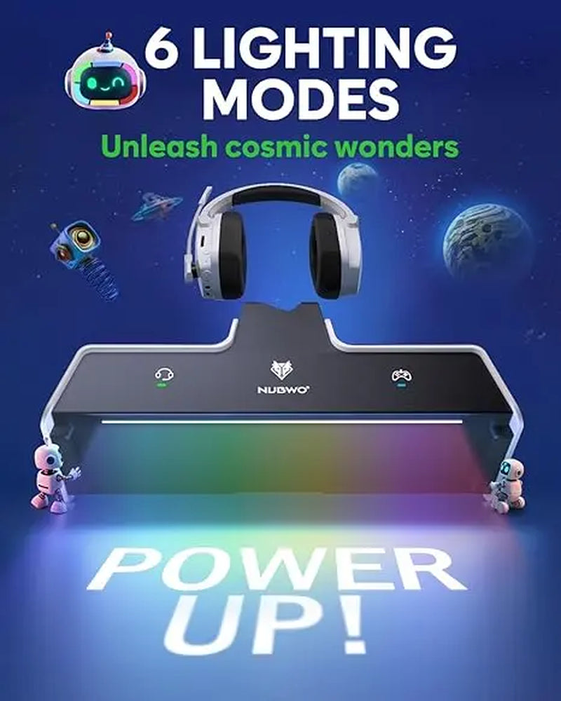 NUBWO G06 Pro Wireless Gaming Headset with Charging Station for Headphones & PS5 Controller Charger, Ps5 Ps4 PC, 120-Hour Battery, with 6 LED & RGB Mode,23Ms Sync​ for Fortnite & Call of Duty/Fps Gamers, Triple Mode All Devices Compatible Tiktokshopspring