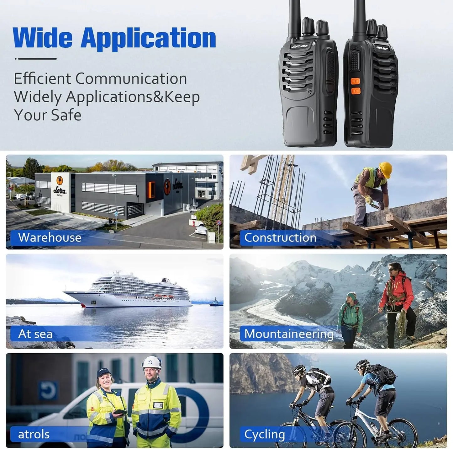 Long Range Rechargeable 2-Way Radios with Earpieces and USB Charging Base - 8Km Max Range, 16 Channels, 6 Pack for Outdoor Use