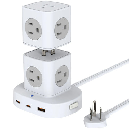 Tower Power Strip with 9 Outlets 3 USB (2 USB C), Surge Protector Tower 1250W/10A, 1700J, 5Ft Removable Multiple Outlets Power Strip Tower, Ideal for Dorms, Home Office, Travel, Hotels Outletplugs