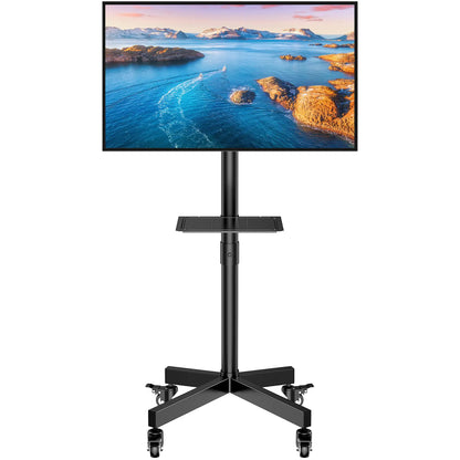 Mobile TV Stand for 23-65 Inch LCD/LED Flat-Panel and Curved TVs, 15° Tilt, Supports up to 88 lbs, Includes Laptop Holder, Portable with Rolling Base, Swivel Capability, Compatible with VESA Resolutions up to 400x400