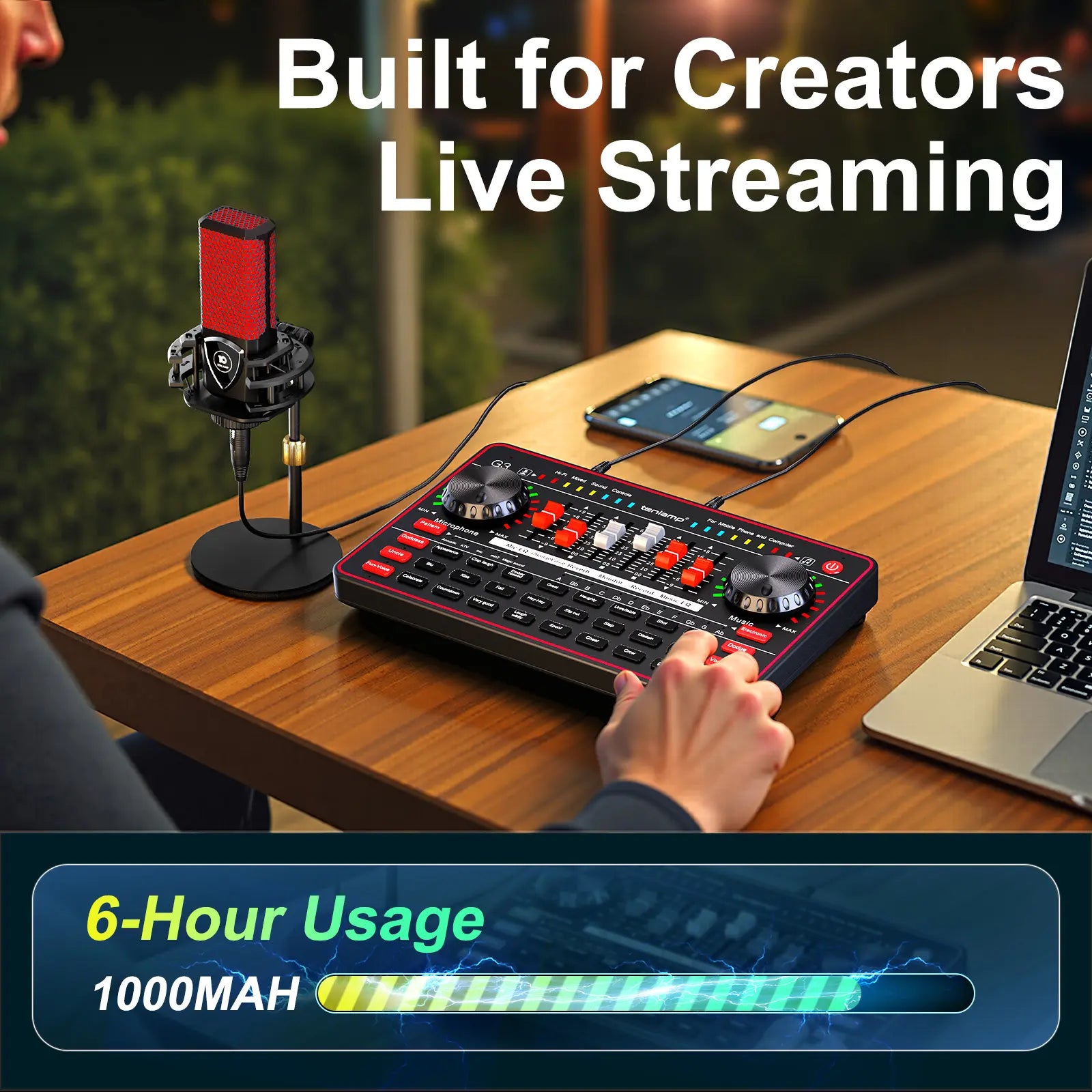 Tenlamp G3-Q8 Professional Podcast Microphone Bundle with Live Sound Card and Audio Mixer for Streaming, Singing, and Content Creation, Featuring Voice Changer and Soundboard Effects